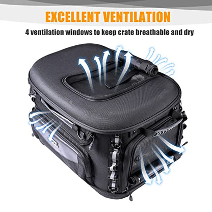 Motorcycle Dog Carrier, Back Seat Vehicle-Mounted Pet Carrier Travel Bag Cat Carrier Bag for Harley Trike Triumph Touring Street Glide Road King CVO (Black)
