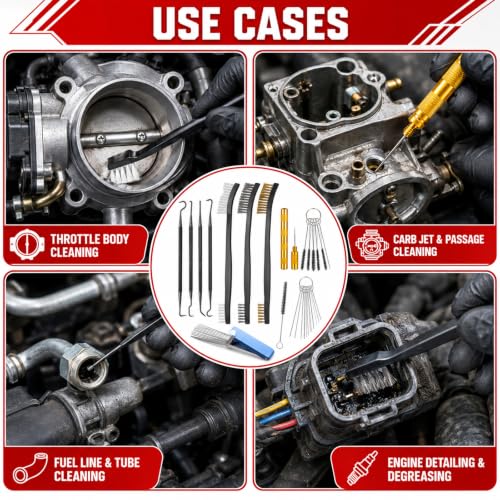WLLHYF Carburetor Cleaning Kit 10 Cleaning Needles 13 Stainless Steel Wires | Professional Nylon Brushes for Motorcycle Lawnmower ATV Chainsaw Welder Carb Spray