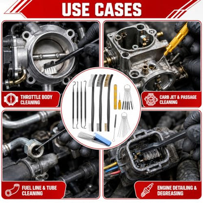 WLLHYF Carburetor Cleaning Kit 10 Cleaning Needles 13 Stainless Steel Wires | Professional Nylon Brushes for Motorcycle Lawnmower ATV Chainsaw Welder Carb Spray