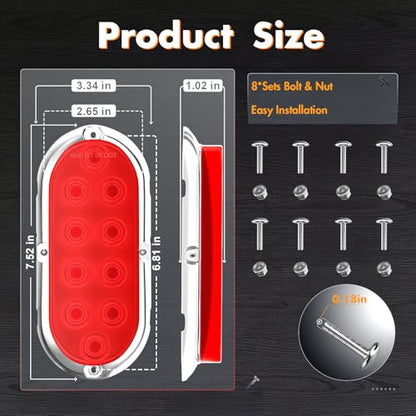 Alopee 2-Pack 6 Inch Oval Led Trailer Tail Lights Enclosed Submersible Utility Trailer Brake Lights for Semi-Truck RV Camper Boat Car Tractor Motorcycle Rear Side Marker Clearance Running Lighting - size: 6 Inch-Oval Trailer Tail Light