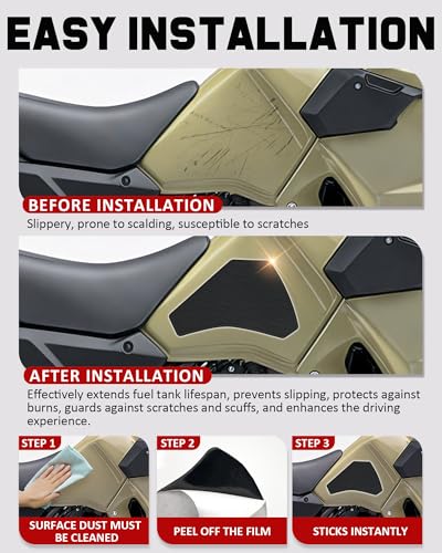 Motorcycle SideTank Pad Compatible with Kawasaki KLR650 KLR 650 2022-2024, Gas Oil Fuel Tank Pad,Rubber Decal Tank Protector, Anti-Slip Scratch-Resistant Protector Sticker (pre-applied adhesive)