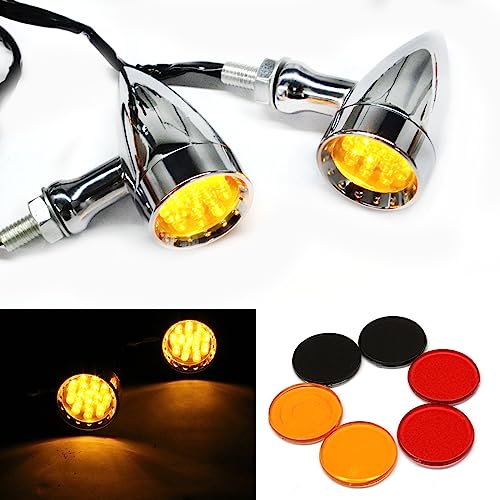 Rich Choices 2pcs Chrome 15 LED Motorcycle Stop Brake Running Turn Signal Indicator Amber Lights For Harley Honda Chopper (Chrome-Amber Light) - color: Chrome-Amber Light