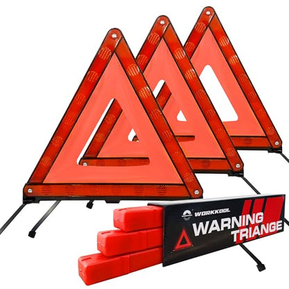 WORKKOOL Safety Triangles for Emergency Use, Road Side Triangle Reflectors, Warning Triangle with Case for Vehicles Breakdown(3 Packs)