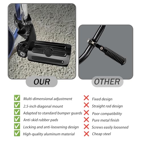 Universal Motorcycle Foot Pegs Compatible with Harley Touring Street Glide Electra Glide Road King Softail CVO Dyna Trike Sportster with 1.25 inch Highway Pegs(Black-Short)