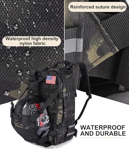 Motorcycle Cycling Helmet Backpack, Large Capacity Waterproof Helmet Holder, Storage Bag Hiking Backpack - color: Camouflage-flag