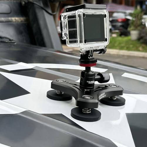 ULIBERMAGNET Magnetic Action Camera Mount,100LB Solid Aluminum Magnetic Mount Tripod with Mini Ball Head,Strong Rubber Coated Magnet with 1/4’’-20 Male Thread Stud for GoPro,Security Camera - style: 100LB Triangle Magnetic Camera Mount