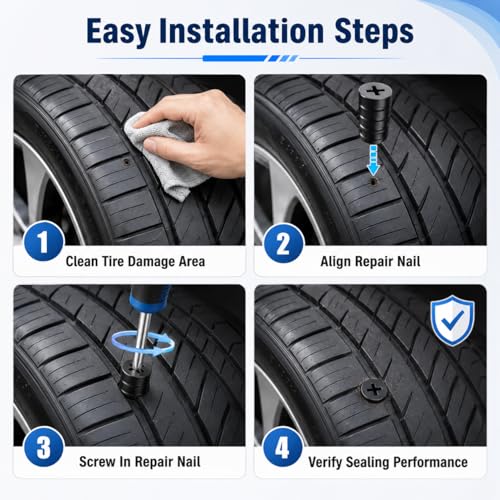 91 PCS Tire Screw Plug Repair Kit, 3 Sizes Rubber Tire Repair Screws with Screwdriver, Tire Sidewall & Puncture Fix, Quick Self-Service Flat Tire Repair for Car, Truck, Motorcycle, SUV