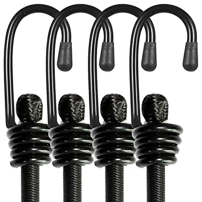 BEXSLE Bungee Cords with Hooks, Heavy Duty Outdoor Elastic Bungee Straps，No Odour Industrial Grade Bungee Rope for Securing Tarps, Luggage, Tents, Bikes or Garden Tidying 48inch 4Pcs (Black) - size: 48 inches x 4 pcs