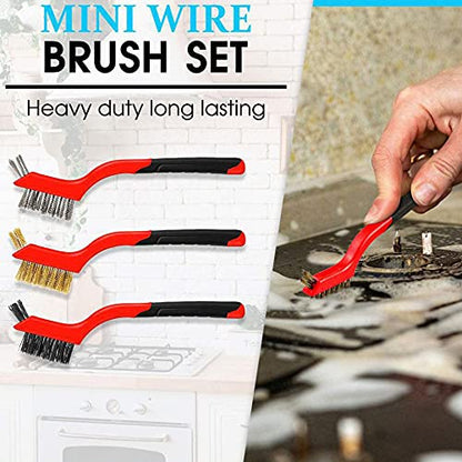 Wire Brush Set for Cleaning Rust Removal in Holes, 3pcs Brass/Stainless Steel/Nylon Brushes - color: Red