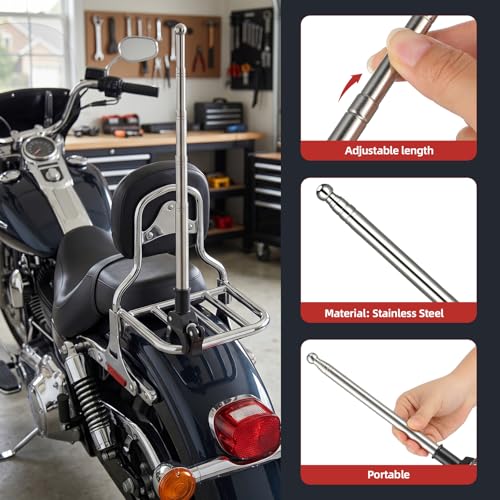 2Pcs Adjustable Stainless Steel Motorcycle Flag Pole, 51in Retractable Bike Flagpole Golf Cart Holder, Telescopic Motorcycle Bicycle Flag Mount for ATV Wheelchair Dirt Bike Mount