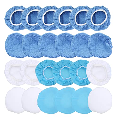 24Pack Polishing Bonnet Set 6in Microfiber Nonwoven Cotton Buffing Pads for Car Motorcycle Boat Waxing and Polishing