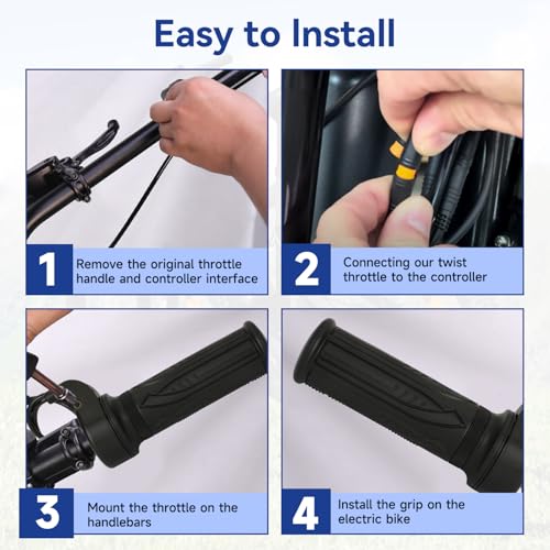 Universal 3 Pin Ebike Throttle Full Twist Compatible with Electric Bike Scooter Bicycle Motorcycle 12V 36V 48V 72V, 20X E Bike Throttle Grip Kit Replacement for Folding Mountain Bike Male