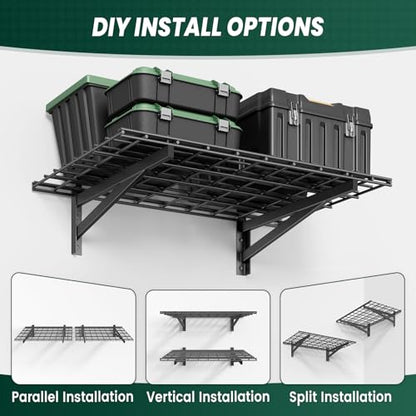 2 Pack 2x3ft Garage Wall Shelves, 24x72 inch Heavy Duty Garage Shelving Wall Mounted Garage Storage Rack, 700lbs Load Capacity Floating Metal Shelf, Black - size: 2 pack-2x3ft