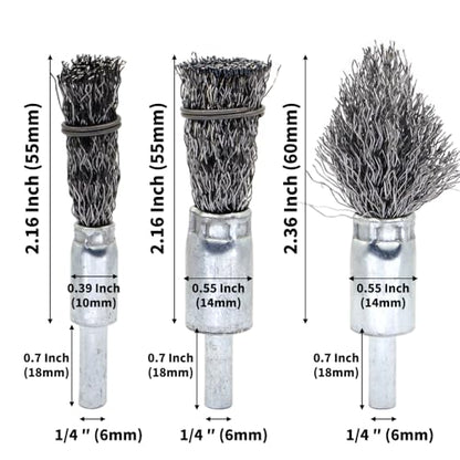 9-Piece Large Wire Brush Wheel Set - Metal Rust Removal, Polishing, Cleaning - 1/4″ (6mm) Shaft - Removes Burrs, Dust, and Paint - Handles Rough Surfaces - Rotary Tool Accessories - style: Set of 9 Large-sized Wire Brushes
