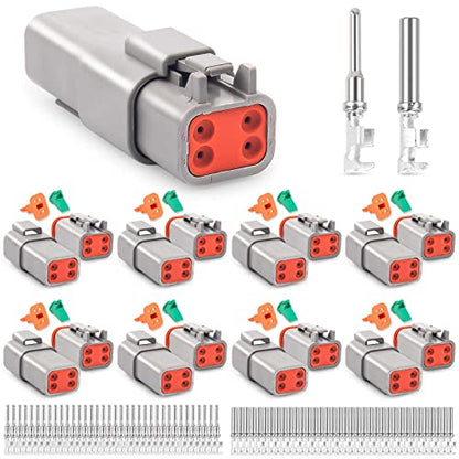 JRready ST6327-402 Deutsch DT Connector 4 Pin 8 Sets, Size 16 Stamped Contacts 14-18AWG, Waterproof Sealed Connectors for Lights, Fans, Pumps, Trucks, Off-Road, Marine, Motorcycle - size: 4-Pin (8 Pairs)