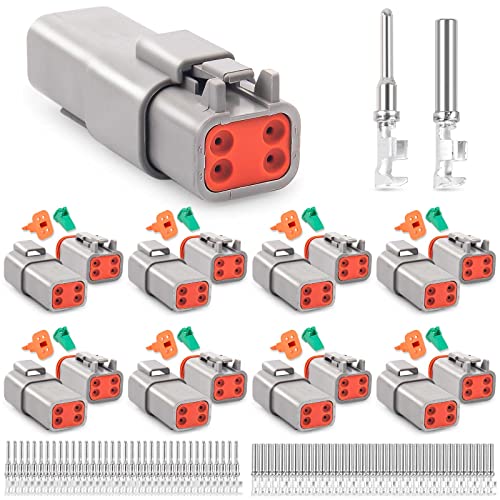 JRready ST6327-402 Deutsch DT Connector 4 Pin 8 Sets, Size 16 Stamped Contacts 14-18AWG, Waterproof Sealed Connectors for Lights, Fans, Pumps, Trucks, Off-Road, Marine, Motorcycle - size: 4-Pin (8 Pairs)