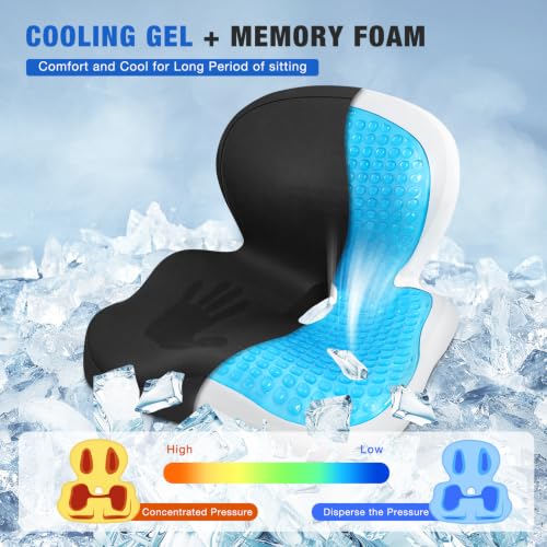 Seat Cushion with Back Support,Cooling Gel Lumbar Support Pillow for Office Chair,Ergonomic Office Chair Cushions for Sciatica and Tailbone Pain Relief,Memory Foam L-Shaped Seat Cushions for Work