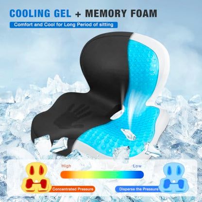 Seat Cushion with Back Support,Cooling Gel Lumbar Support Pillow for Office Chair,Ergonomic Office Chair Cushions for Sciatica and Tailbone Pain Relief,Memory Foam L-Shaped Seat Cushions for Work