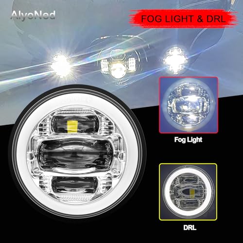 AlyoNed 2024 New 4.5" inch LED Passing Lights Fog Lamps Driving Light DRL White Halo DOT Kit for Motorcycle Auxiliary Light Bulb Projector Driving Lamp Chrome - color: Chrome