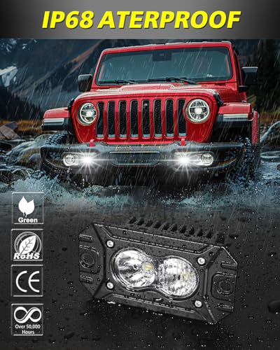 Flush Mount LED Pods, AKD Part CREE LED Flush Bumper Lights 40W Spot Flood Combo Offroad Driving Light Backup Reverse Lights Flush Mount LED Fog Light Pods for Trucks Pickup SUV UTV ATV - color: White Flush