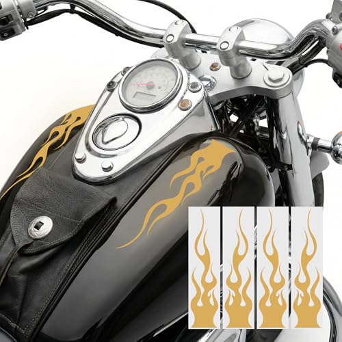 Bright Knight Decals Reflective Flame Stickers, Set of 4 Large Gold Flame Decals for Vehicles, Outdoor Waterproof 3M Vinyl Motorcycle Helmet Stickers for Safety Visibility with Clean Removal - color: Gold, size: Pack of 4