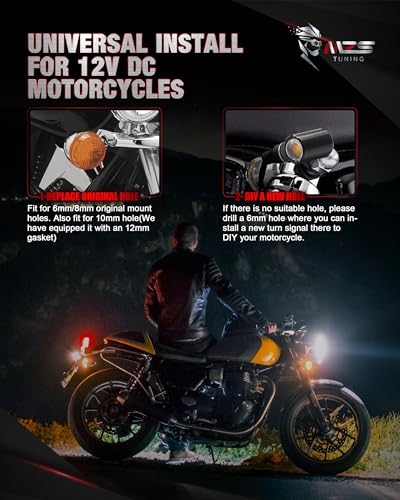 MZS Universal Motorcycle Rear LED Turn Signals, 6/8/10mm Hole Fit, Amber Mini Blinkers, 12V DC Compatible - color: Amber-New, size: Mini Size Rear