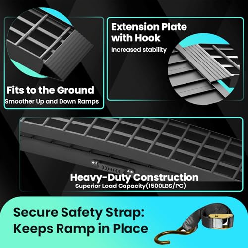 7.5 FT Heavy Duty Aluminum Folding Loading Ramp for Pickup Trucks, 3000 lbs Capacity Truck Loading Ramps for Motorcycles, ATV, UTV Lawn Mowers,Tractors & Golf Carts, 90" Lx12 W (2 Pack)