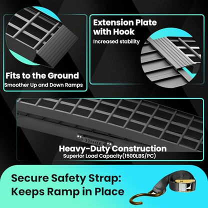 7.5 FT Heavy Duty Aluminum Folding Loading Ramp for Pickup Trucks, 3000 lbs Capacity Truck Loading Ramps for Motorcycles, ATV, UTV Lawn Mowers,Tractors & Golf Carts, 90" Lx12 W (2 Pack)