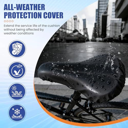 Bike Seat Cushion - Gel Padded Bike Seat Cover for Men & Women, Pressure Relief & Comfort, Extra Thick Bicycle Seat Cushion Fits for Exercise, Mountain, Road & Electric Bike Seats