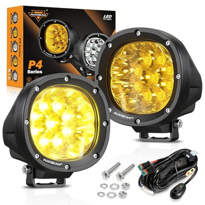 Auxbeam 4 Inch 90W Amber LED Fog Lights, 9000LM Super Bright Round Offroad Driving Pods, P4 Series Spot Beam Bumper Ditch Lights for Trucks, SUVs, Jeep Wrangler, ATV/UTV, Motorcycle, 2-Pack - color: P4 Series-Amber Spot Beam