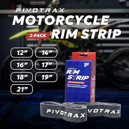 PIVOTRAX Motorcycle Rim Strip (2 Pack) – Size :12" 14" 16" 17" 18" 19" 20" 21" Durable Rubber Rim Tape with Valve Stem Hole, Tube Protection, Compatible with E-Bike Dirt Bike - size: 16"