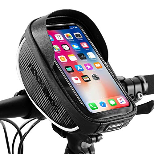 ROCKBROS Bike Phone Mount Bag Bike Front Frame Handlebar Bag Waterproof Bike Phone Holder Case Bicycle Accessories Pouch Sensitive Touch Screen Compatible with iPhone Below 6.5" - color: black