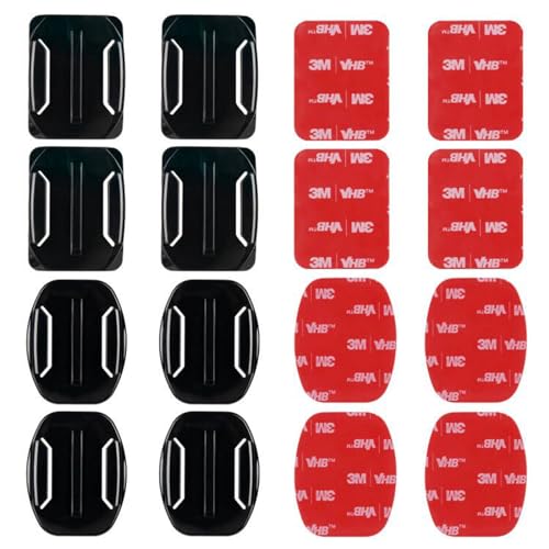 HSU Helmet Adhesive Sticky Mounts, Flat + Curved 3M Adhesive Mounts Compatible with GoPro Hero 13/12/11/10/9/8/7/6/5 AKASO Campark DJI Osmo Action 4/3 and Other Action Cameras (8 Pack)