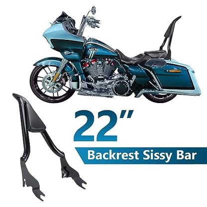 Motorcycle Sissy Bar, Detachable Rear Passenger Backrest Fit for Harley CVO Road Glide Street Touring Road King 2009-2022 (22 inch Black) - size: 22 inch