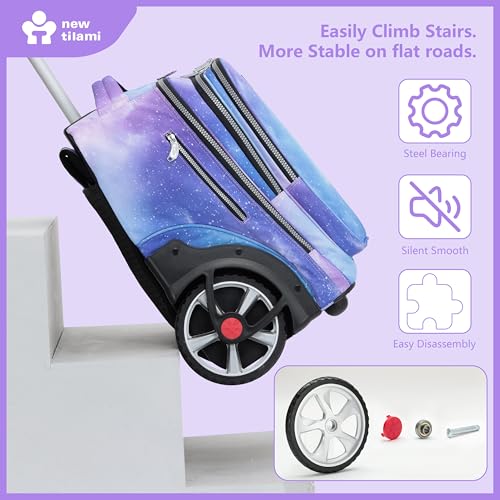 NEW TILAMI 20" Rolling Backpack for Teens Adults, Climbing Stairs Waterproof Backpack with Wheels for School Business Trave Camping with Laptop Compartment, Fit 17 Inch Laptop, Purple - Blue Fade - color: Purple - Blue Fade