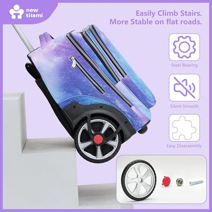 NEW TILAMI 20" Rolling Backpack for Teens Adults, Climbing Stairs Waterproof Backpack with Wheels for School Business Trave Camping with Laptop Compartment, Fit 17 Inch Laptop, Purple - Blue Fade - color: Purple - Blue Fade