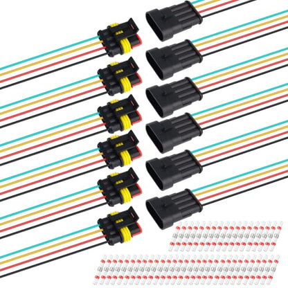 TMH 12Pcs 4 Pin Electrical Connector Male and Female, 10cm. 22 AWG Waterproof Wire Connectors Automotive 4 Way with Heat Shrink Tubing for Car Truck Boat Wire Connection - size: 4 Pin - 6 Sets