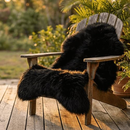 AOGELAN Black Fluffy Fluffy Shaggy Fur Area Rug, Fuzzy Genuine Sheepskin Rug, Soft Fur Pup Carpet, Chair Sofa Seat Cover(Black, Single Pelt/2FT*3FT) - color: Black, size: 2' x 3' (Single Pelt)