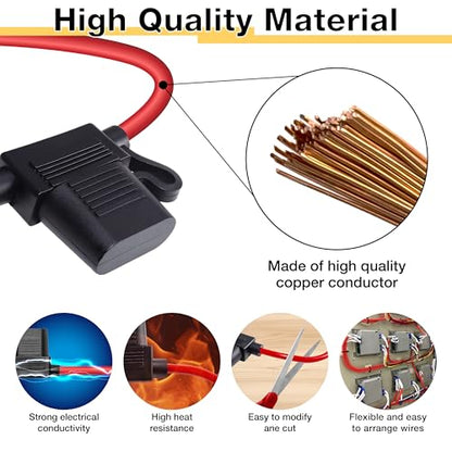ecocstm 2 PCS Inline Fuse Holders 12V, 10 AWG Car Gauge Inline Fuses, Waterproof Fuse Holder with 40A ATC/ATO Standard Blade Fuses for Automotive, Marine, Golf Cart Lighting, Electrical Circuits - size: 2 PCS 10AWG