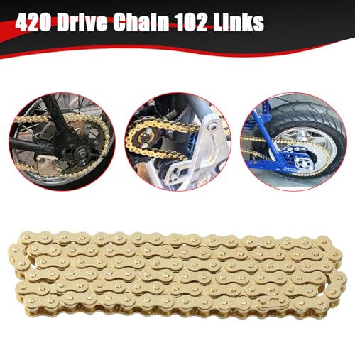 KAMIER 420 Drive Chain 102 Link Gold with Chain Breaker Tool for CRF50F XR50R KX65 KLX110 TTR110 50cc 70cc 90cc 110cc 125cc SSR TaoTao Coolster Pit Dirt Bike 4 Wheeler ATV Go Kart Cart Mini Bike Parts - color: Gold, size: Gold