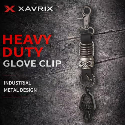 Heavy Duty Glove & Hat Clip with Carabiner, All-Metal Spring Clamp Work Glove Holder for Tool Belt, Harness, Backpack - style: Punk Skull