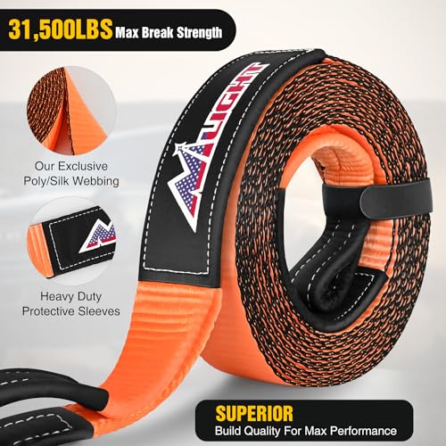 Nilight 3" x 20' Recovery Tow Strap Lab Tested 31,500lbs Break Strength Heavy Duty Off Road Straps with Triple Reinforced Loop Emergency Towing Rope of Mind for SUV, UTV, ATV, Truck, 2 Years Warranty - color: 3in x 20ft Tow Strap