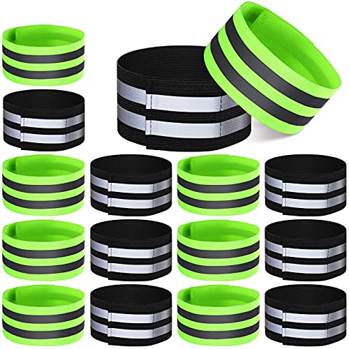Gejoy 16 Pieces Reflective Bands Reflector Bands for Wrist, Arm, Ankle, Leg, High Visibility Reflective Gear Safety Reflector Tape Straps for Night Walking, Cycling and Running - color: Green, Black