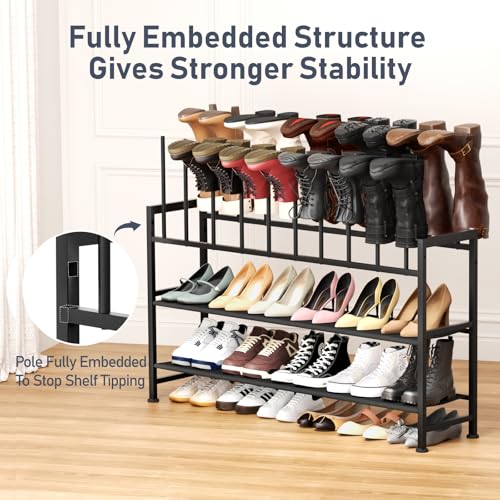 DIMJ Free Standing Shoe Racks - 3-Tier Boot Rack, Black Metal Boot Storage Organizer Tall Boots, Tall Boot Organizer for Closet, Multiuse Shoe Rack for Boots, Sneakers,Fit for 10 Pairs, Black - size: 1 Pack - 4 Tier 10 Pair
