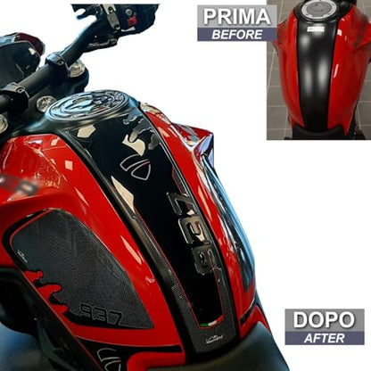 Resin Bike Motorcycle 3D Stickers Compatible with Ducati Monster 937 2021-2025. Fuel Tank Protection from Bumps and Scratches. Resin Stickers - Black - Made in Italy