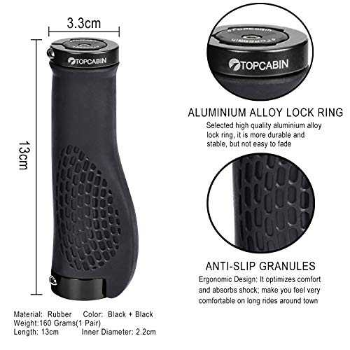 TOPCABIN Ergonomic Bike Grips - Widen Holding Rubber Grips with Aluminum LockGrips for Mountain & Road Bikes - color: (Aluminum lock plug+Grips) Black 1 Pair