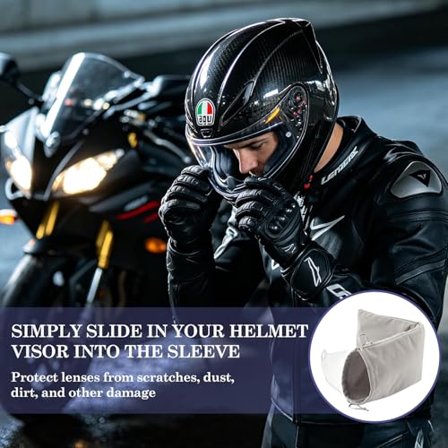 Klmnop 4 Pcs Motorcycle Helmet Visor Bag - Plush Fleece Lining Scratch & Dust Proof Storage Sleeve with Drawstring Closure, Universal Fit Most Helmet Visors(Gray)
