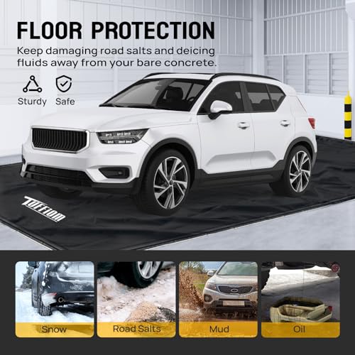 TUFFIOM 9'x 20' Containment Mat w/Squeegee, Garage Floor Mats for Under Car, Heavy Duty Waterproof Car Parking Mats for Snow Ice Rain Mud Oil - size: 9' x 20'