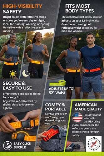 Reflective Running Belt, High Visibility Safety, Adjustable Belt for Running, Walking & Cycling - color: Fluorescent Red / Orange