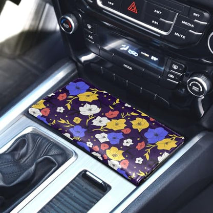 Lilly Flower Blue Yellow Star Premium Leather Car Registration and Insurance Holder Vehicle Glove Box for Any Car, Truck, Motorcycle, Trailer or Boat